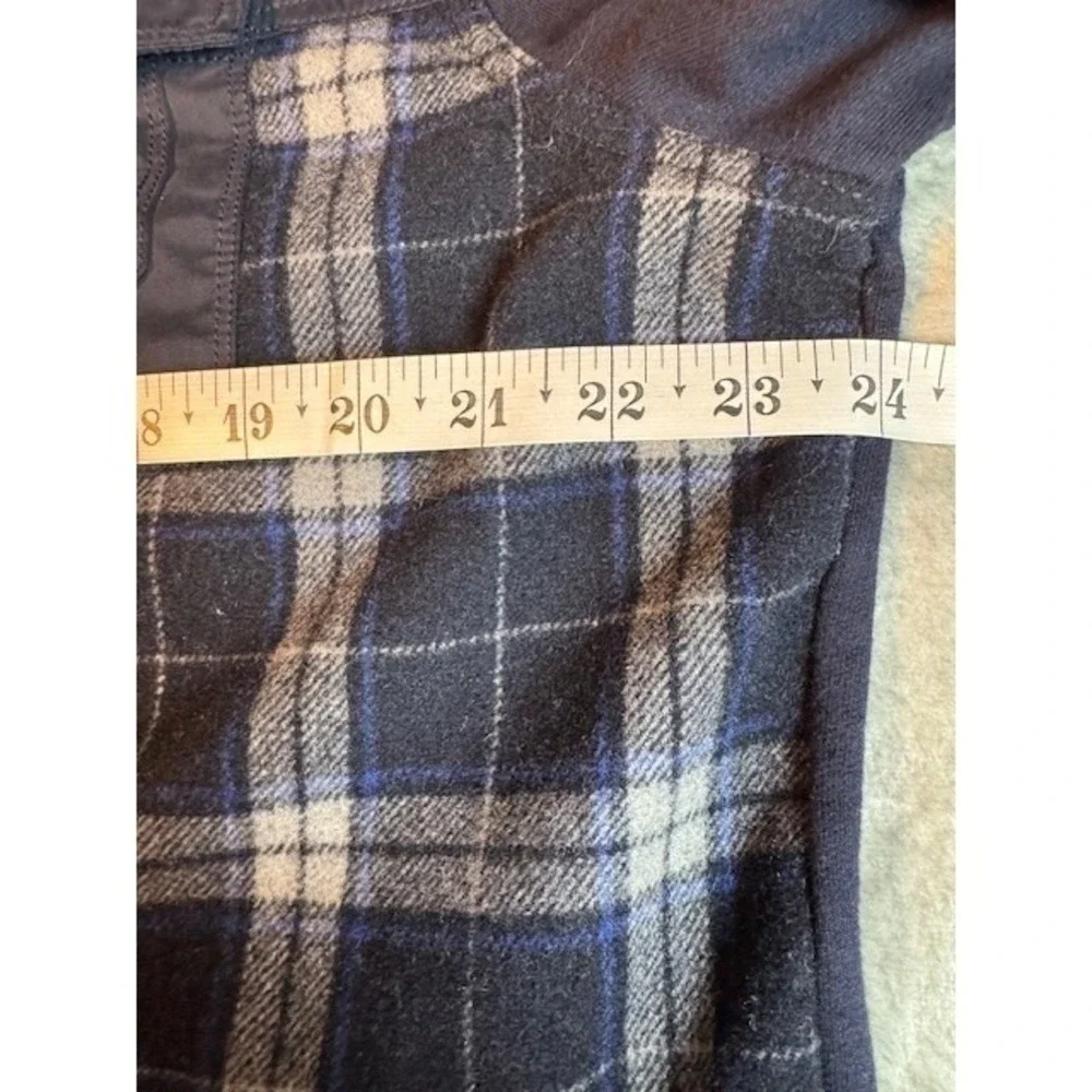 Banana Republic Jacket Mens L Plaid Mixed Media Full Zip Sherpa Collar Navy Blue